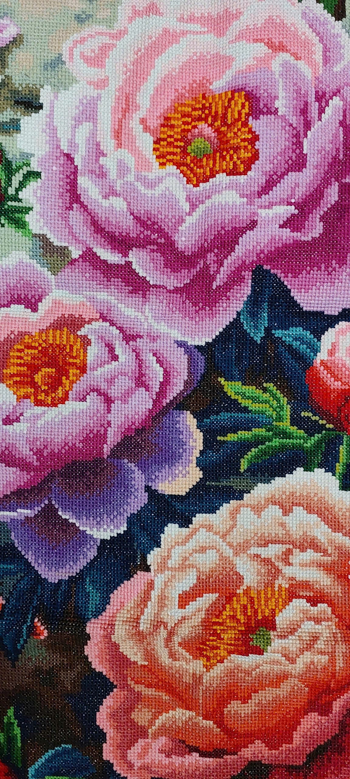 Finished Cross Stitch Wall Art - Imperial Peony Blooms