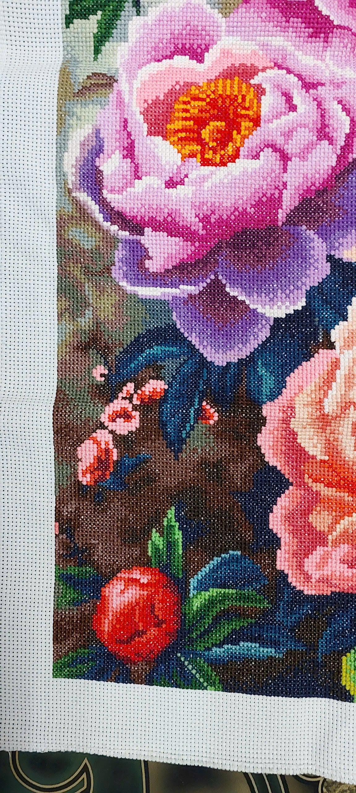 Finished Cross Stitch Wall Art - Imperial Peony Blooms