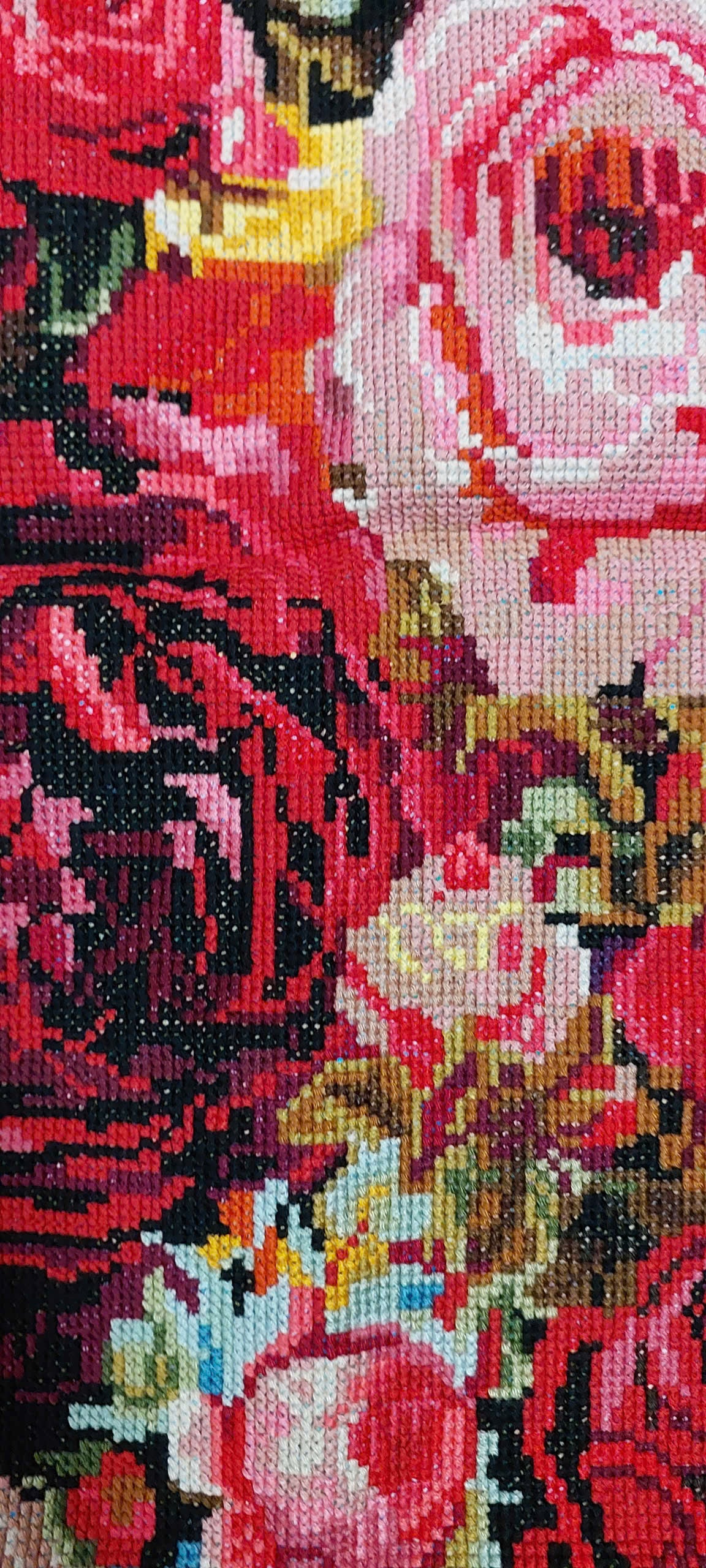 Finished Cross Stitch Wall Art - Romantic Rose Garden Tapestry