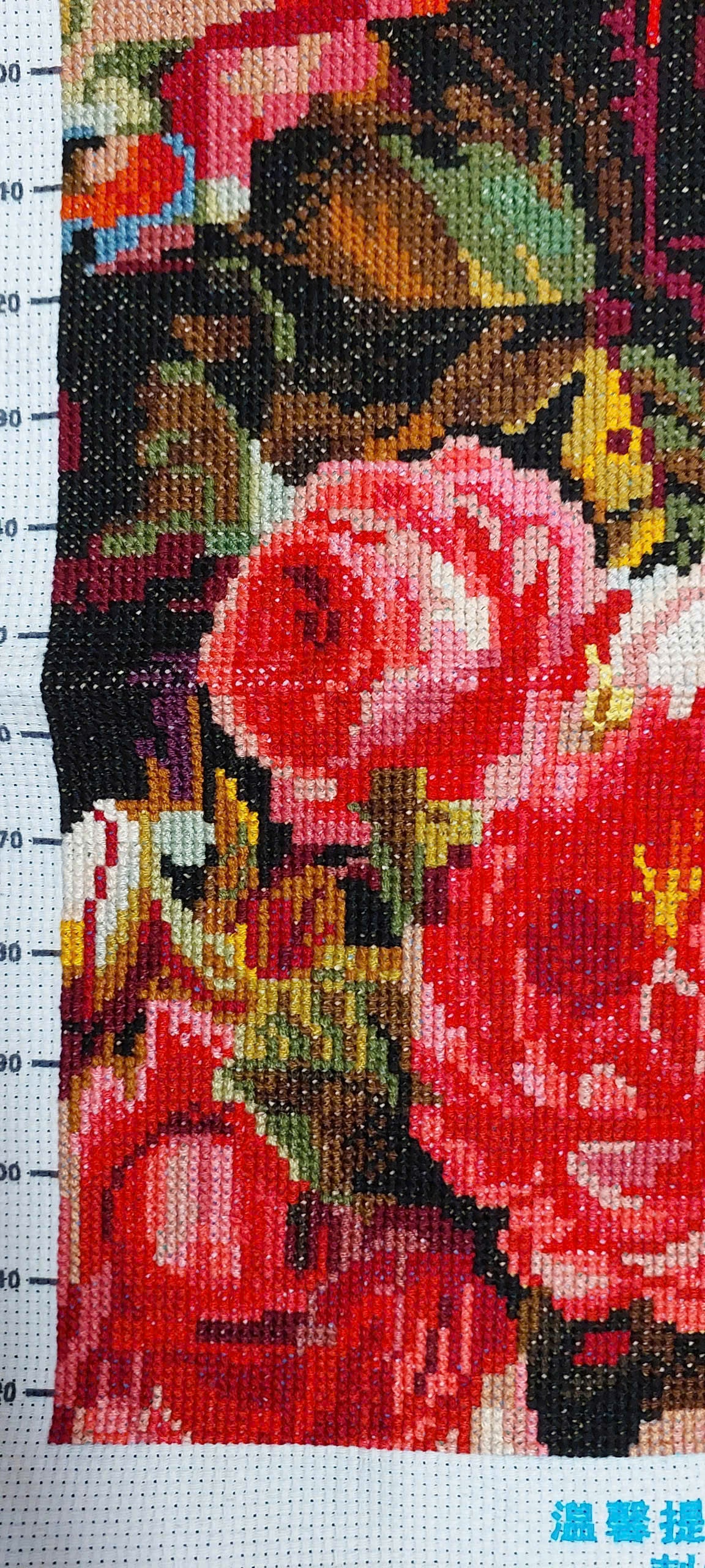 Finished Cross Stitch Wall Art - Romantic Rose Garden Tapestry